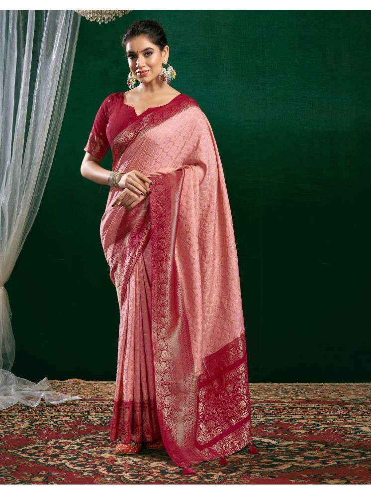     			Satrani Viscose Self Design Saree With Blouse Piece - Rose Gold ( Pack of 1 )