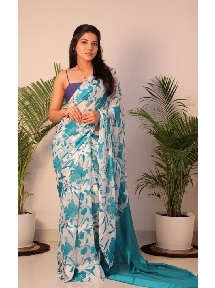     			Sitanjali Georgette Printed Saree With Blouse Piece - SkyBlue ( Pack of 1 )