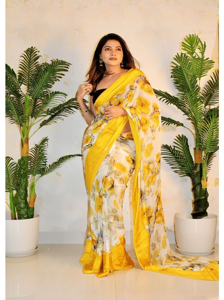     			Sitanjali Georgette Printed Saree With Blouse Piece - Yellow ( Pack of 1 )