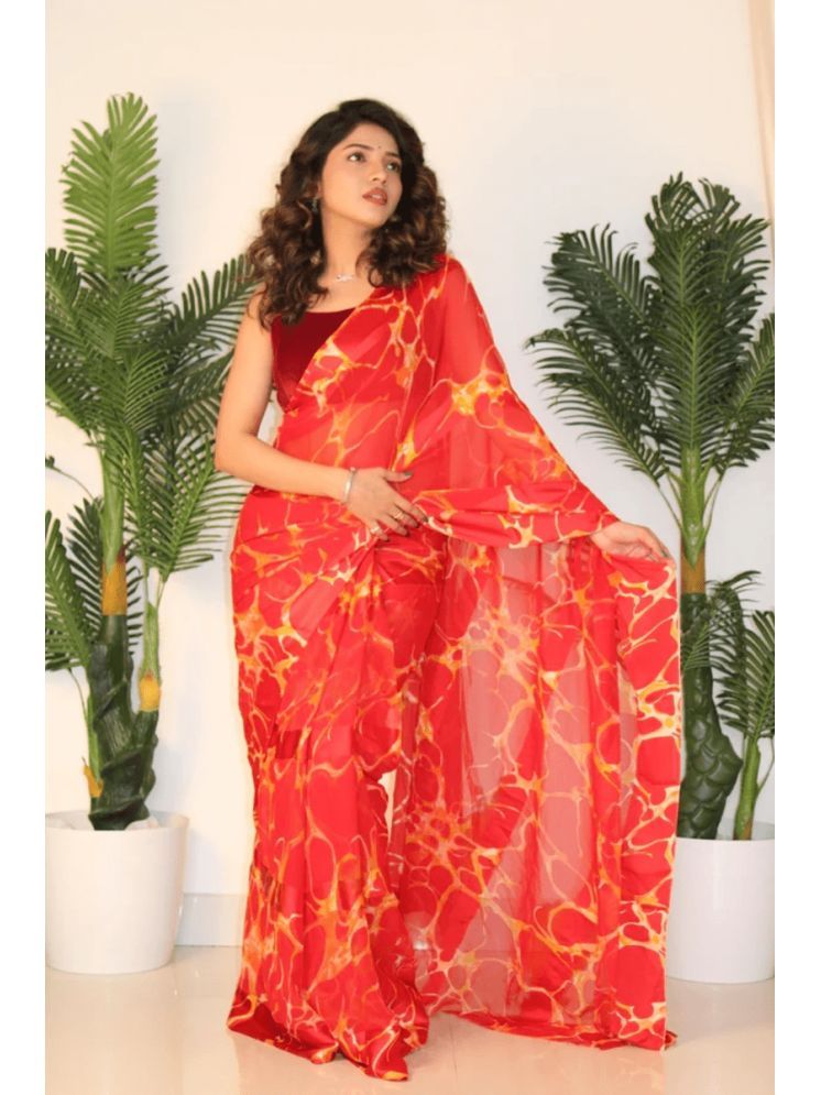     			Sitanjali Georgette Printed Saree With Blouse Piece - Red ( Pack of 1 )