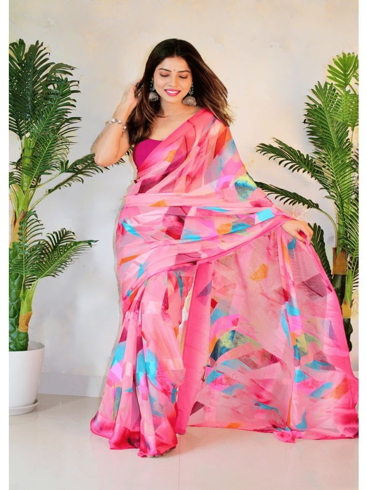     			Sitanjali Georgette Printed Saree With Blouse Piece - Fluorescent Pink ( Pack of 1 )