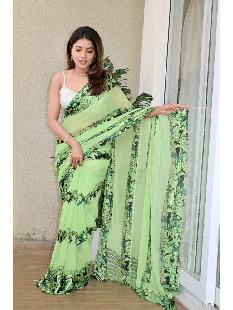     			Sitanjali Georgette Printed Saree With Blouse Piece - Green ( Pack of 1 )