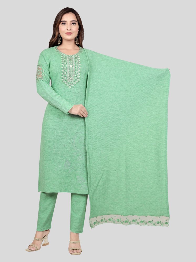     			WOOL'S KART Woollen Self Design Kurti With Palazzo Women's Stitched Salwar Suit - Green ( Pack of 1 )