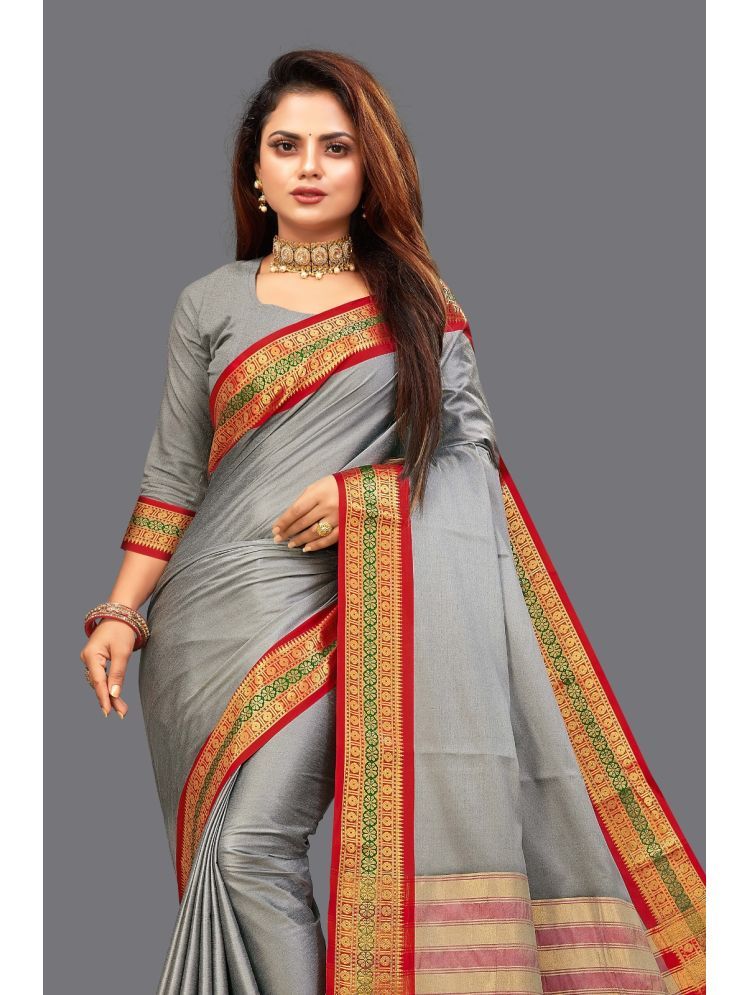     			Kalpana Creation Cotton Silk Woven Saree With Blouse Piece - Grey ( Pack of 1 )