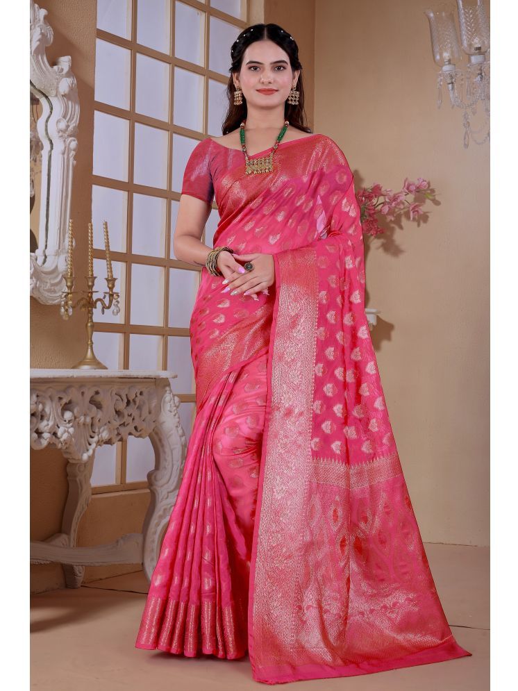     			Raj Vivah Jacquard Woven Saree With Blouse Piece - Peach ( Pack of 1 )