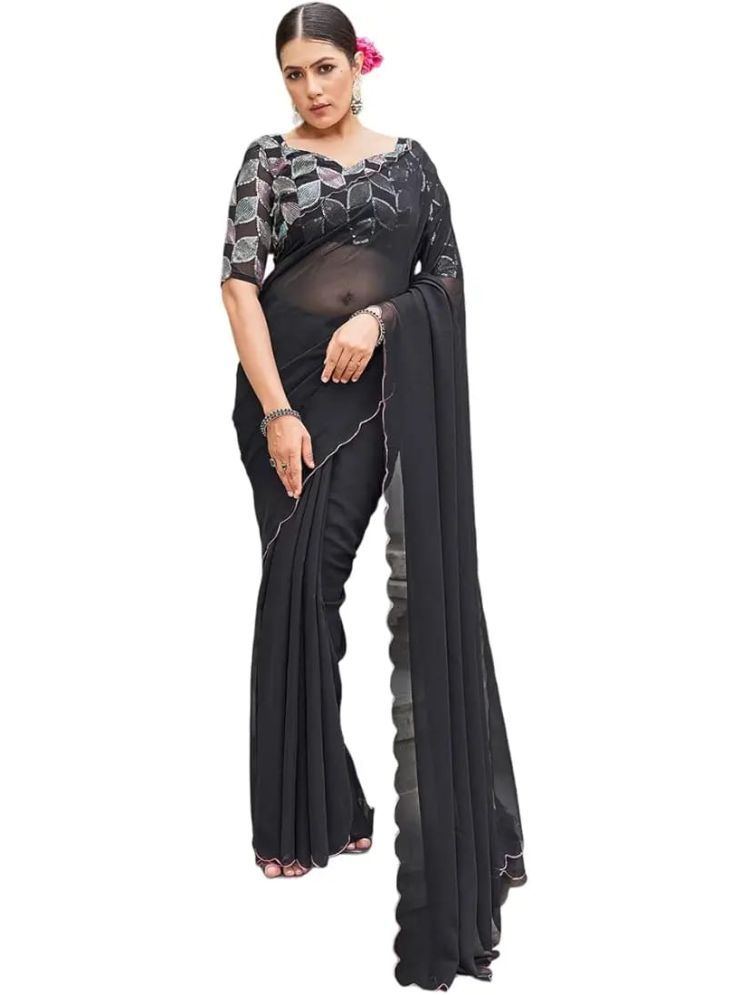     			Kalpana Creation Georgette Solid Saree With Blouse Piece - Multicolor ( Pack of 1 )