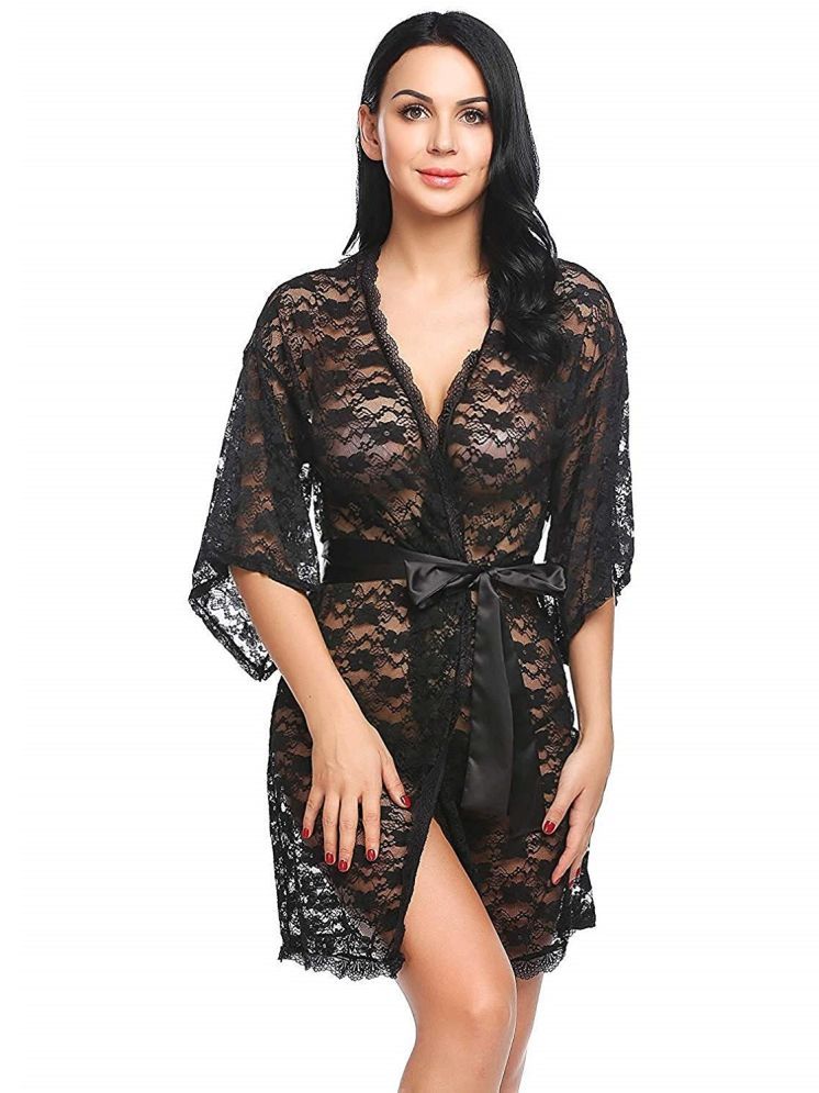     			PYXIDIS Black Net Women's Nightwear Baby Doll Dresses Without Panty ( Pack of 1 )