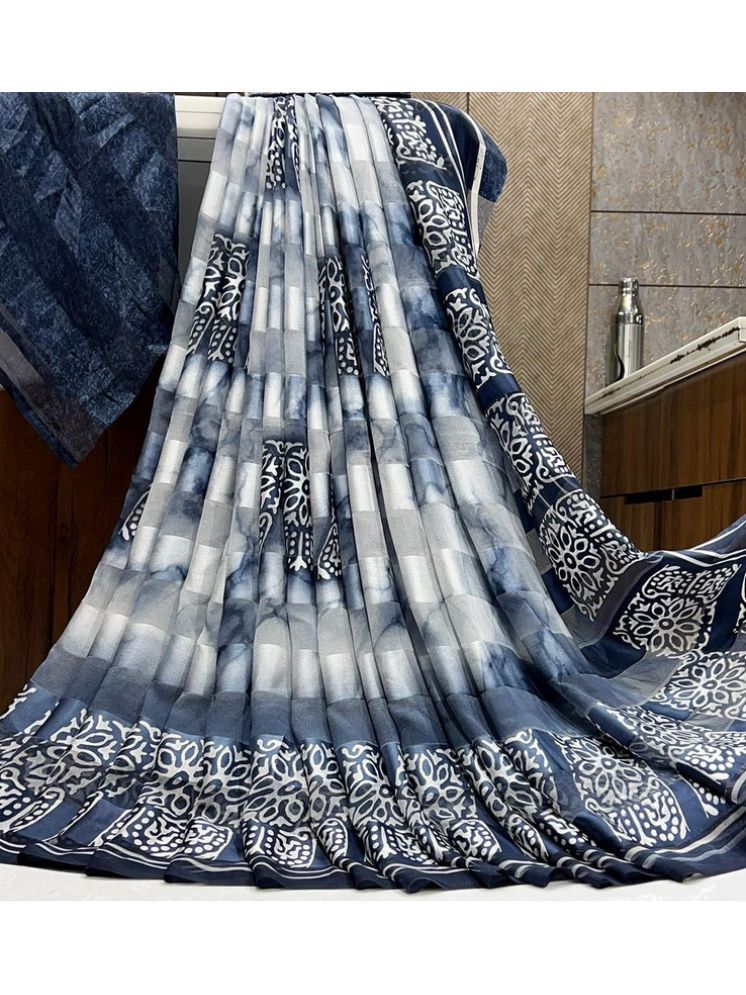     			Sitanjali Georgette Printed Saree With Blouse Piece - Navy Blue ( Pack of 1 )