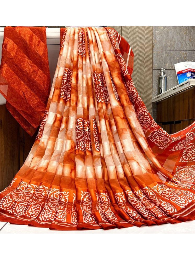     			Sitanjali Lifestyle Georgette Printed Saree With Blouse Piece - Orange ( Pack of 1 )