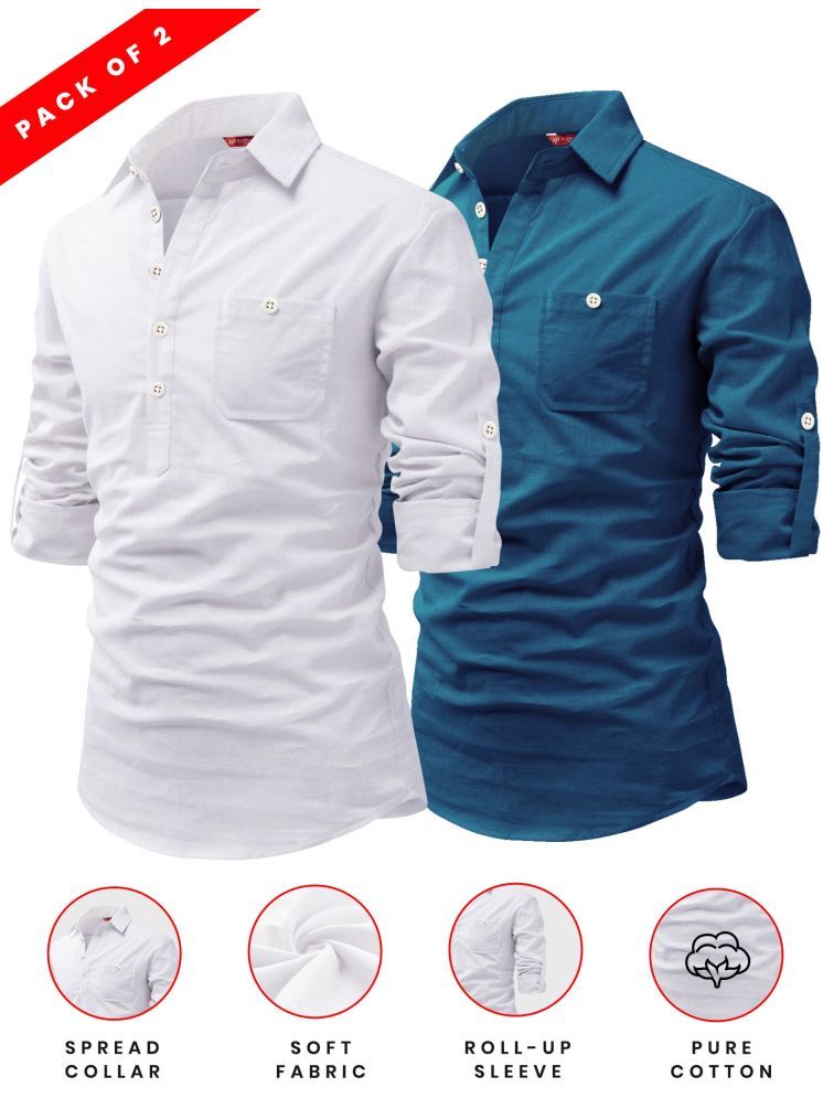     			Yugnik Dark Green Cotton Men's Shirt Style Kurta ( Pack of 2 )