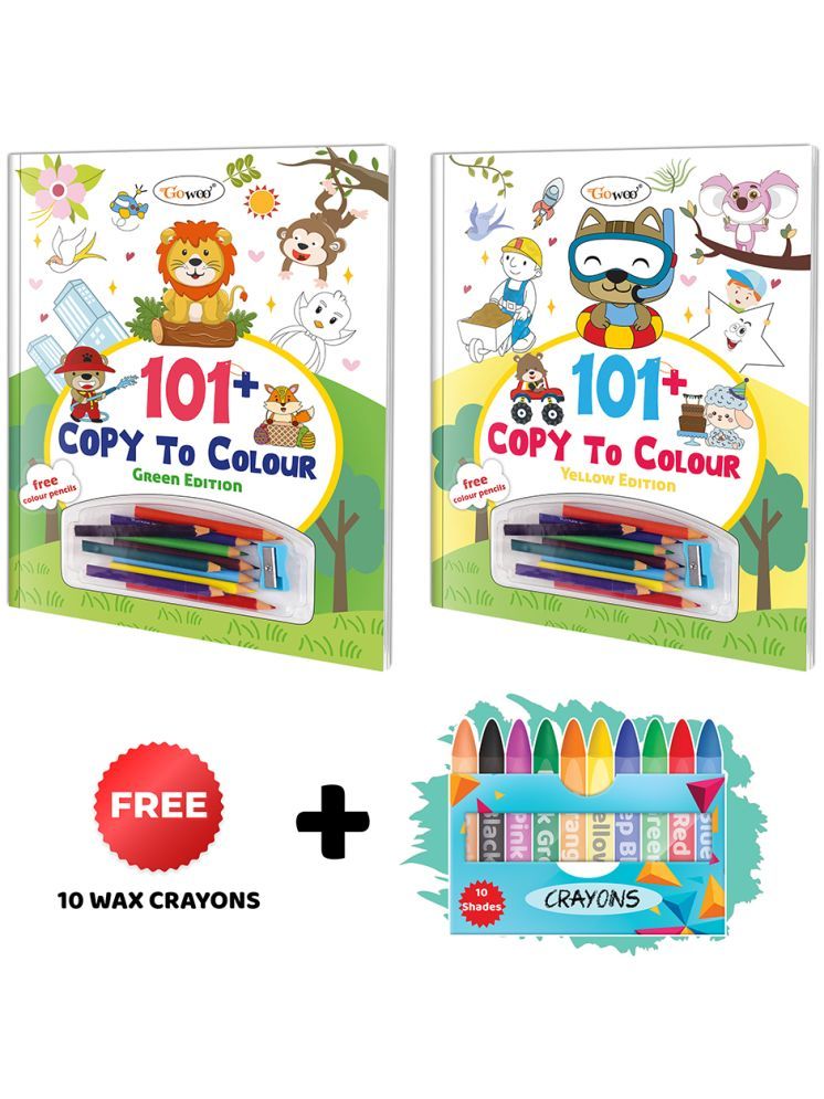     			101+ Copy to Colour - Green and Yellow Edition with 10 wax crayons : Coloring Fun for Kids, Children Learning Coloring Book, Educational Coloring Fun | Combo of 2 Copy to Colour Books