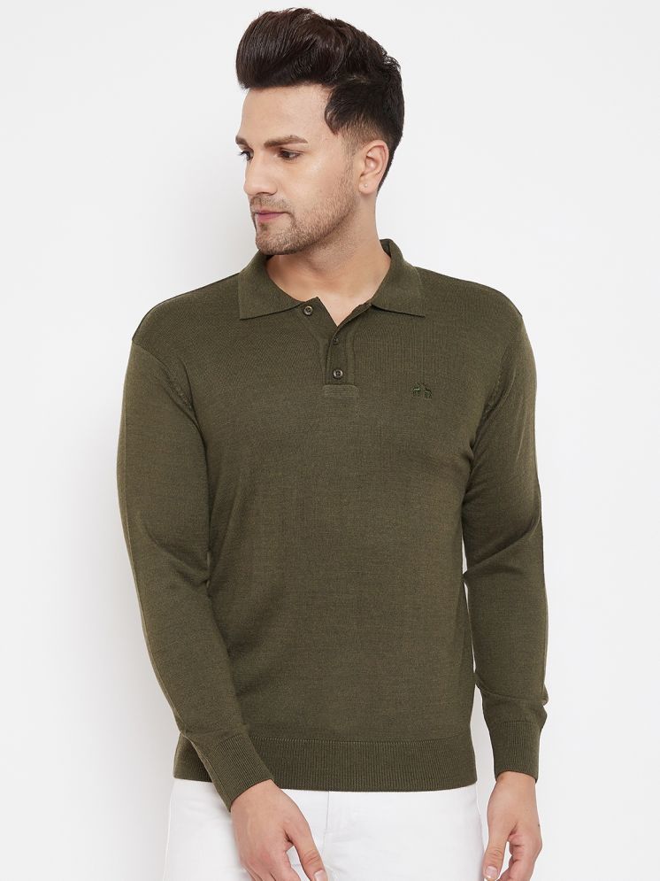     			98 Degree North Woollen Polo Collar Men's Full Sleeves Pullover Sweater - Olive ( Pack of 1 )