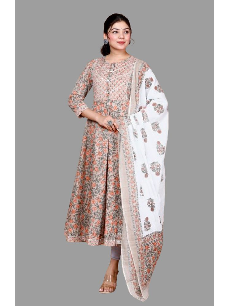     			Doriyaan Cotton Printed Anarkali Women's Kurti - Brown ( Pack of 1 )