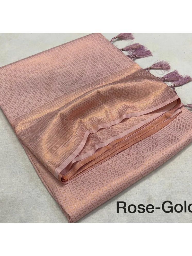     			fab woven Art Silk Self Design Saree With Blouse Piece - Rose Gold ( Pack of 1 )