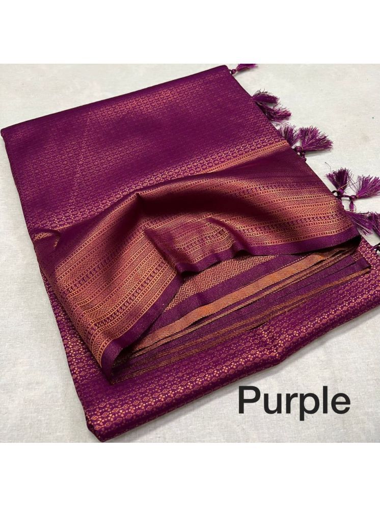     			fab woven Art Silk Self Design Saree With Blouse Piece - Purple ( Pack of 1 )