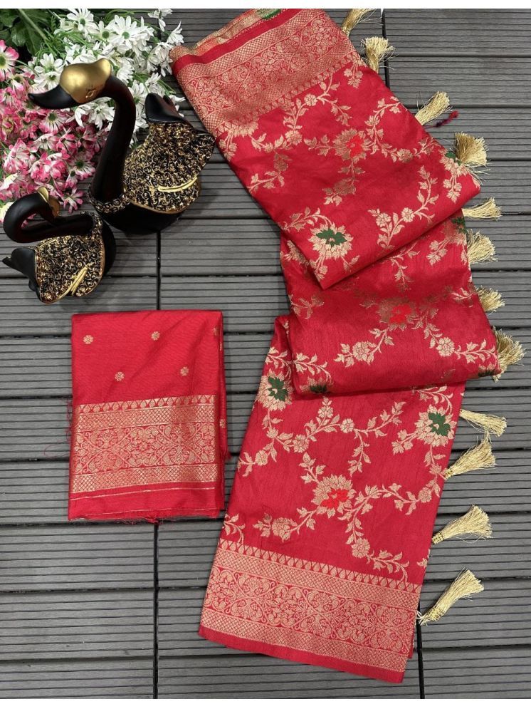     			fab woven Kanjivaram Silk Woven Saree With Blouse Piece - Red ( Pack of 1 )