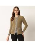 TAB91 Acrylic Round Neck Women's Buttoned Cardigans - Gold ( )