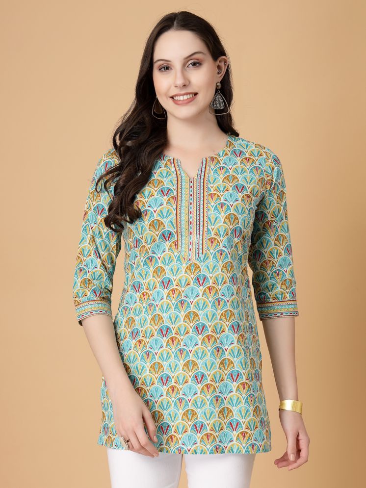     			GOD BLESS Cotton Printed Straight Women's Kurti - Sea Green ( Pack of 1 )