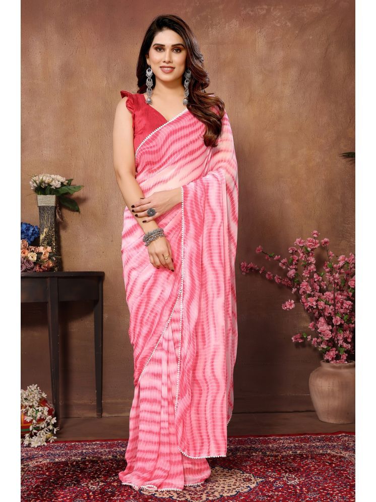     			Gazal Fashions Georgette Printed Saree With Blouse Piece - Pink ( Pack of 1 )