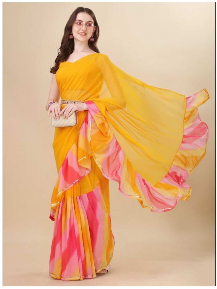     			Gazal Fashions Georgette Printed Saree With Blouse Piece - Yellow ( Pack of 1 )