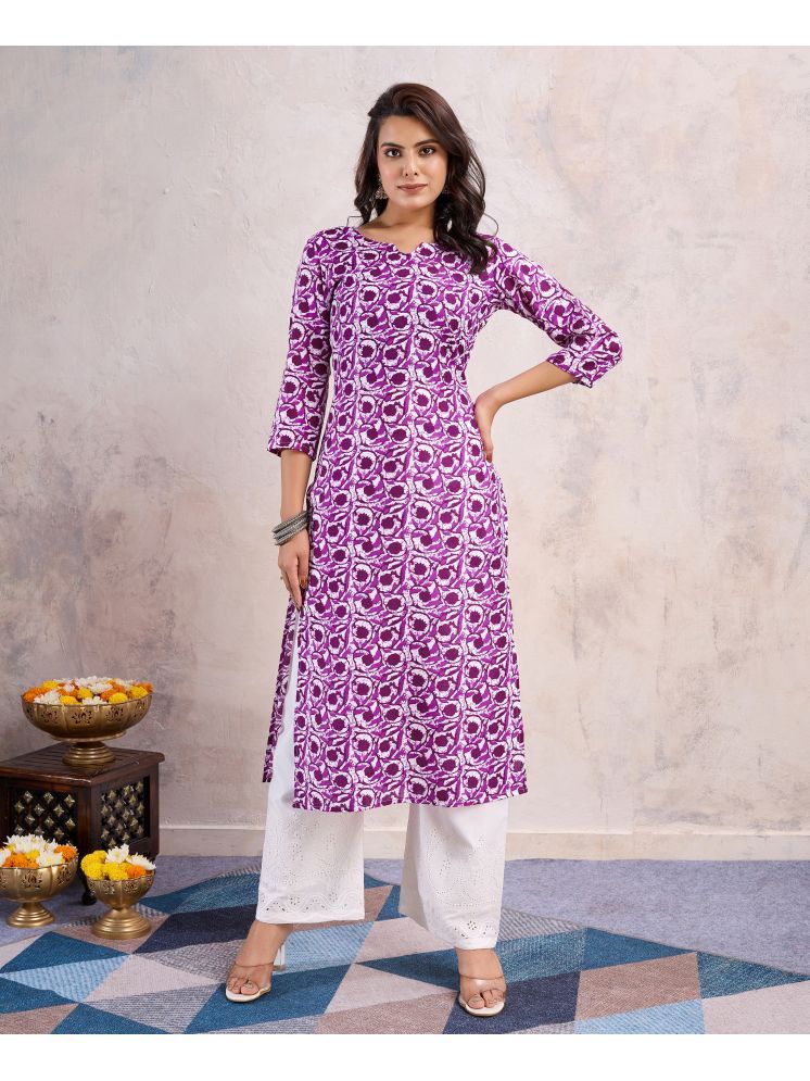     			MOJILAA Cotton Blend Printed Straight Women's Kurti - Purple ( Pack of 1 )