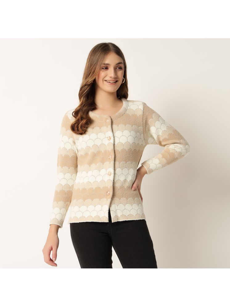     			TAB91 Acrylic Round Neck Women's Buttoned Cardigans - Beige ( )