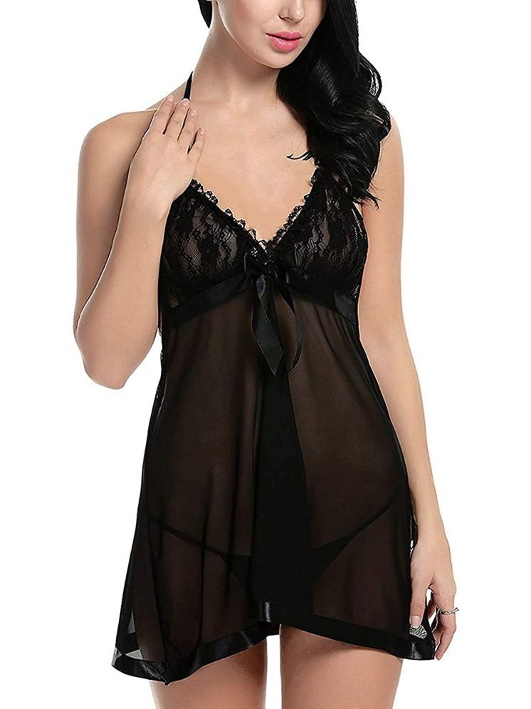     			ZYPRENT Black Net Women's Nightwear Baby Doll Dresses With Panty ( Pack of 1 )