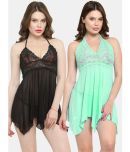 N-Gal - Multi Color Nylon Women's Nightwear Baby Doll Dresses With Panty ( Pack of 2 )