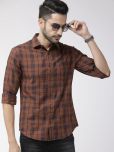 The Indian Garage Co Men Brown & Black Slim Fit Checked Casual Shirt