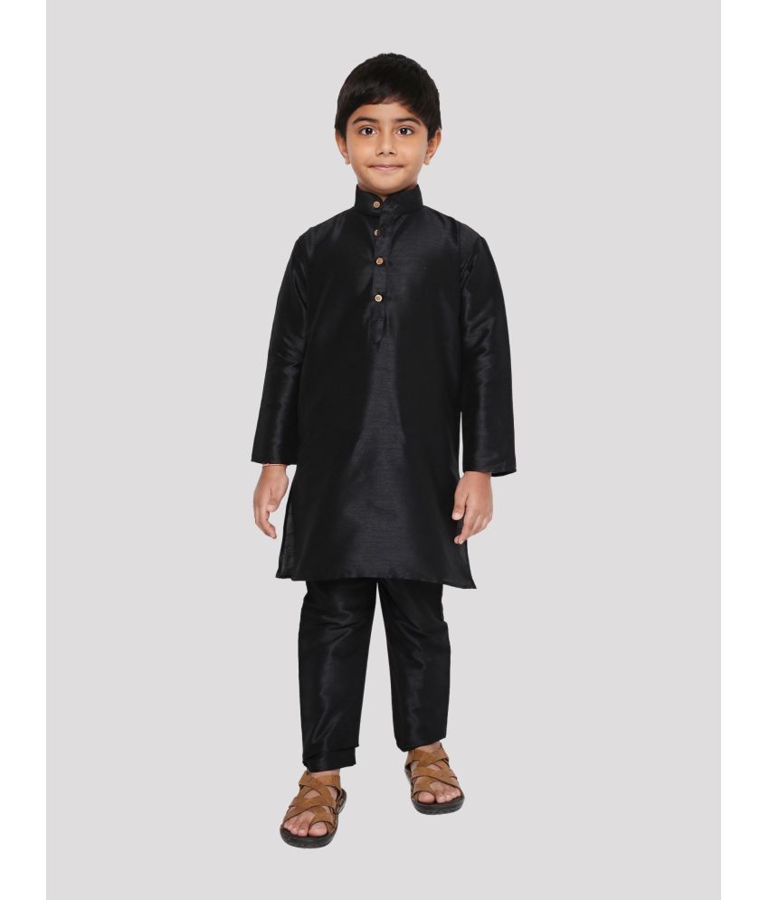     			Maharaja Boys Silk Solid - Pattern Kurta Pant Set ( Black , Pack of 1 )