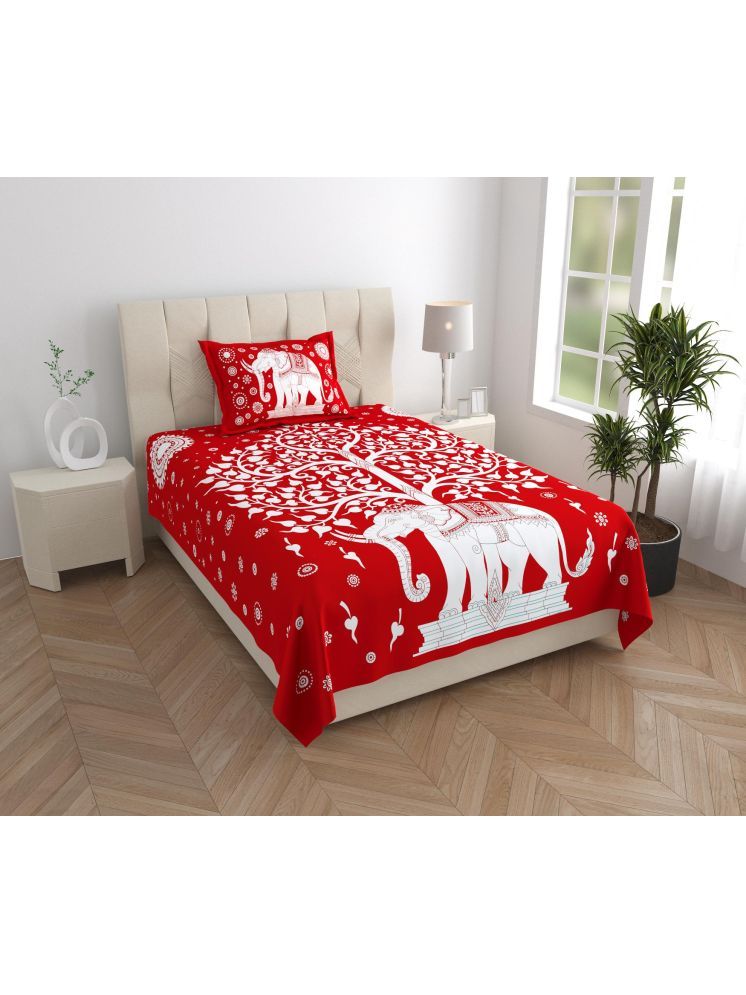     			Uniqchoice Cotton 1 Single Bedsheet with 1 Pillow Cover ( Red )