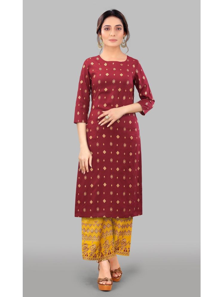     			kedar fab Pack of 1 Silk Printed Straight Women's Kurti - ( Maroon )