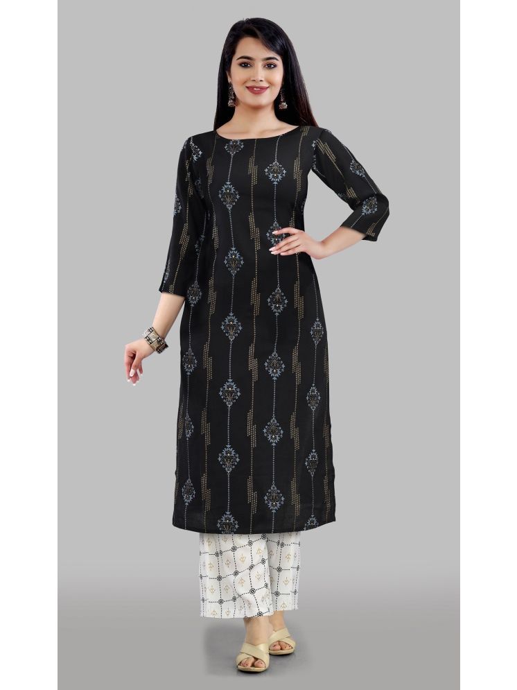     			kedar fab Pack of 1 Silk Printed Straight Women's Kurti - ( Black )