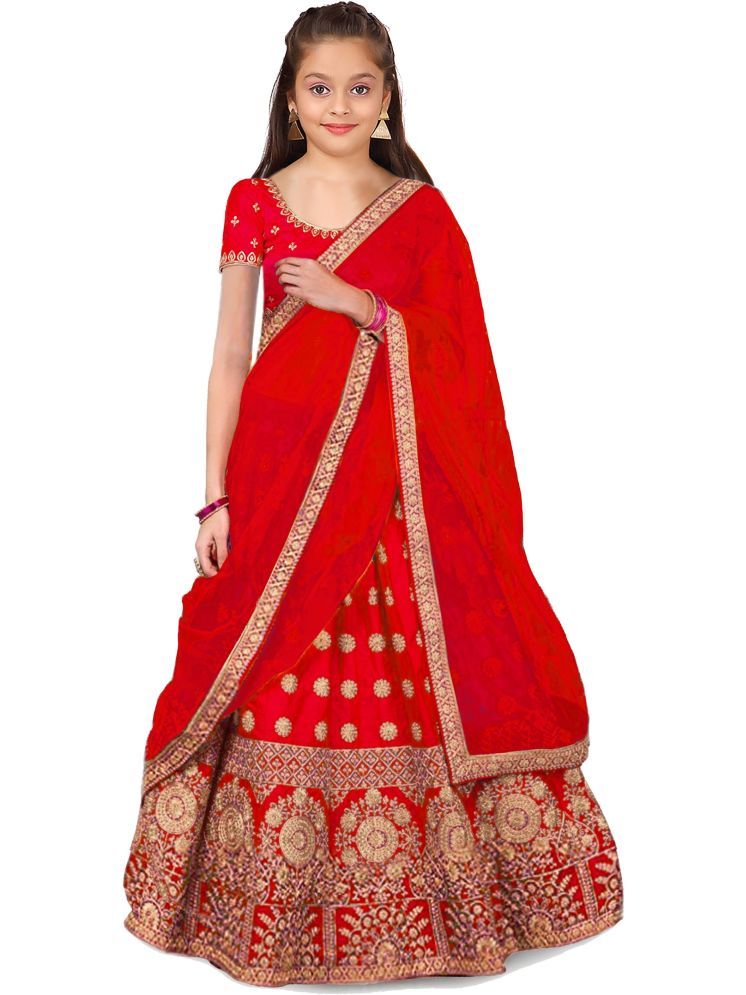     			kedar fab Silk Lehenga Choli Set For Girls ( Pack of 1 , Red )