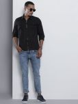 The Indian Garage Co Men Black Solid Slim Fit Cotton Casual Shirt