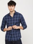 The Indian Garage Co Men Navy Blue  Red Slim Fit Checked Casual Shirt