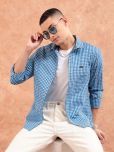 The Indian Garage Co Men Blue & White Slim Fit Checked Casual Shirt