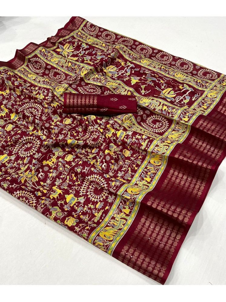     			Arkia Pack of 1 Silk Blend Embellished Saree With Blouse Piece ( Maroon )