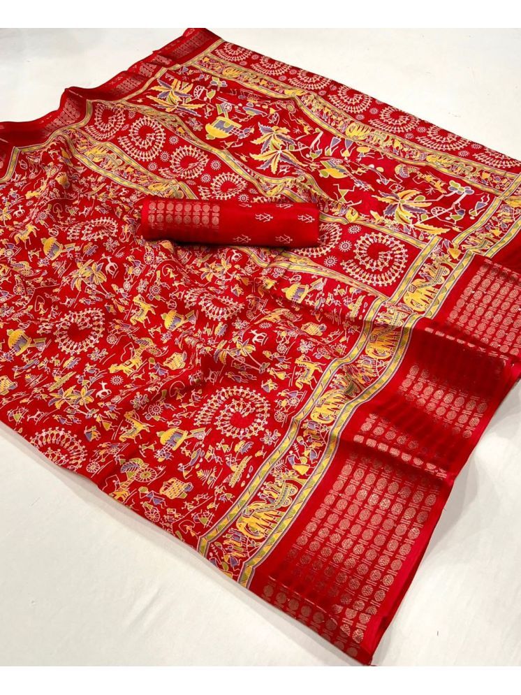     			Arkia Pack of 1 Silk Blend Embellished Saree With Blouse Piece ( Red )