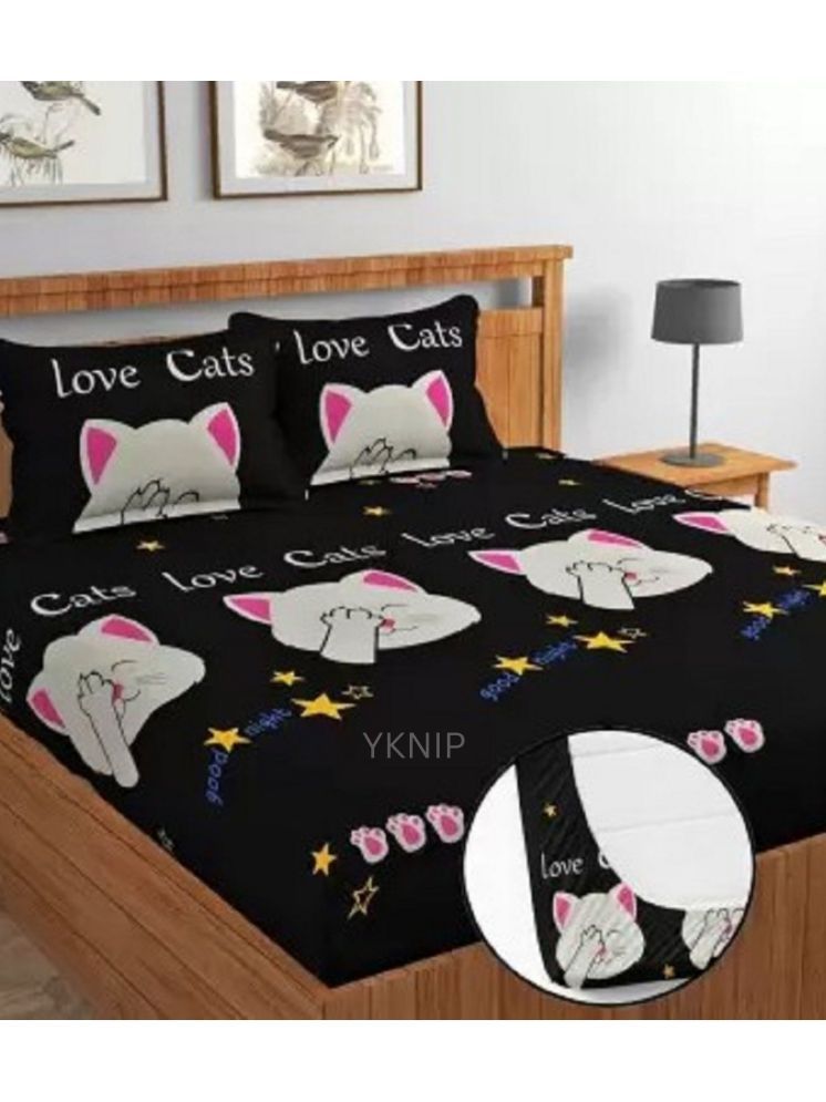     			SWIZIER Cotton Animal Fitted 1 Bedsheet with 2 Pillow Covers ( King Size ) - Black