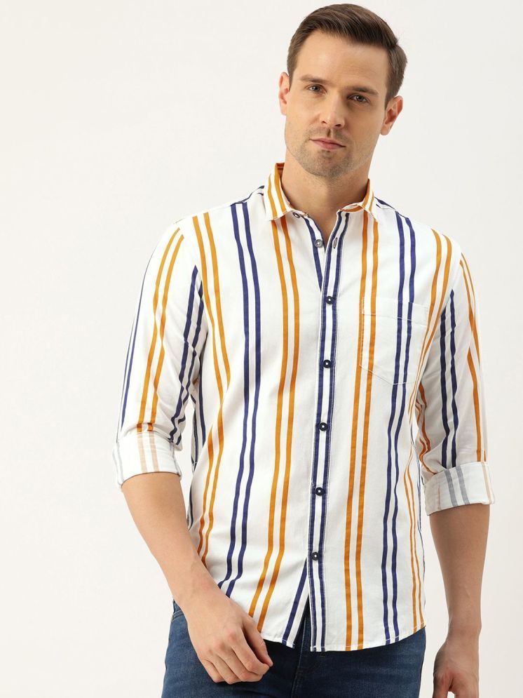     			The Indian Garage Co Men White & Mustard Yellow Slim Fit Striped Casual Shirt