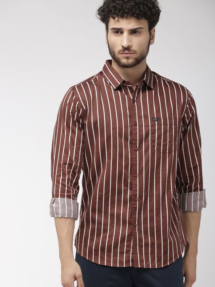     			The Indian Garage Co Men Brown & White Slim Fit Striped Casual Shirt