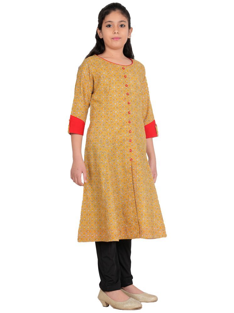     			Yash Gallery Cotton A-line Dress For Girls ( Pack of 1 , Yellow )