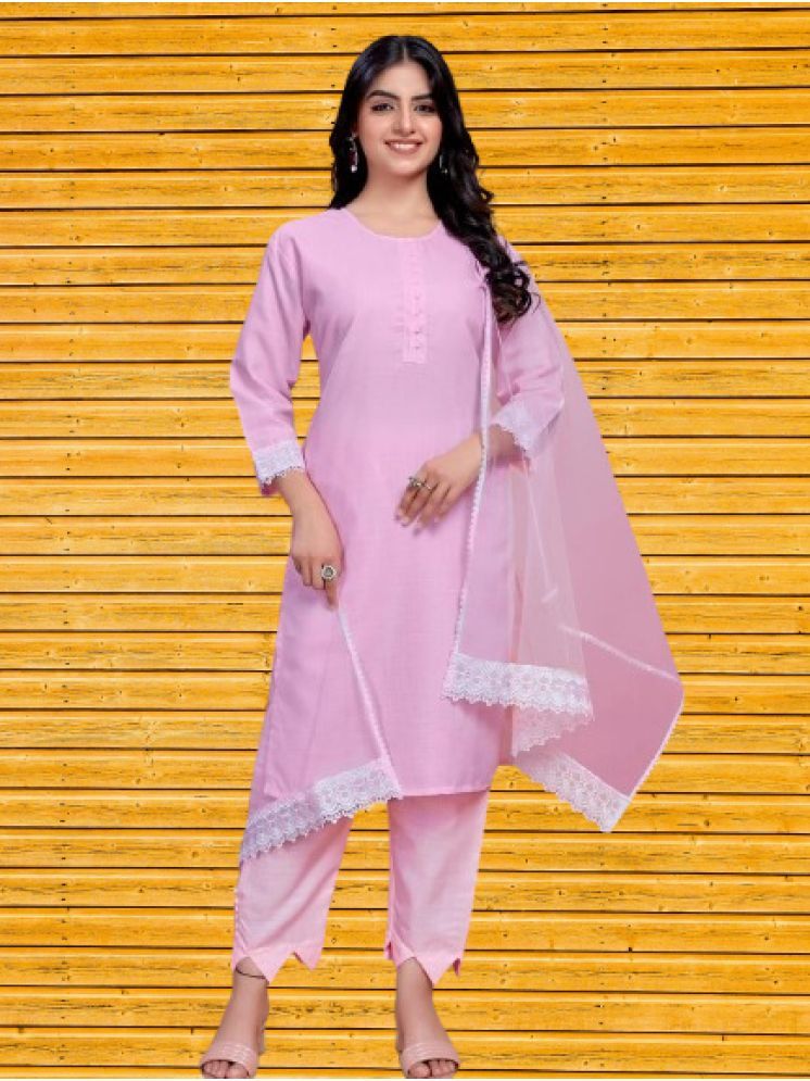     			bipinenterprise Cotton Self Design Kurti With Pants Women's Stitched Salwar Suit - Pink ( Pack of 1 )