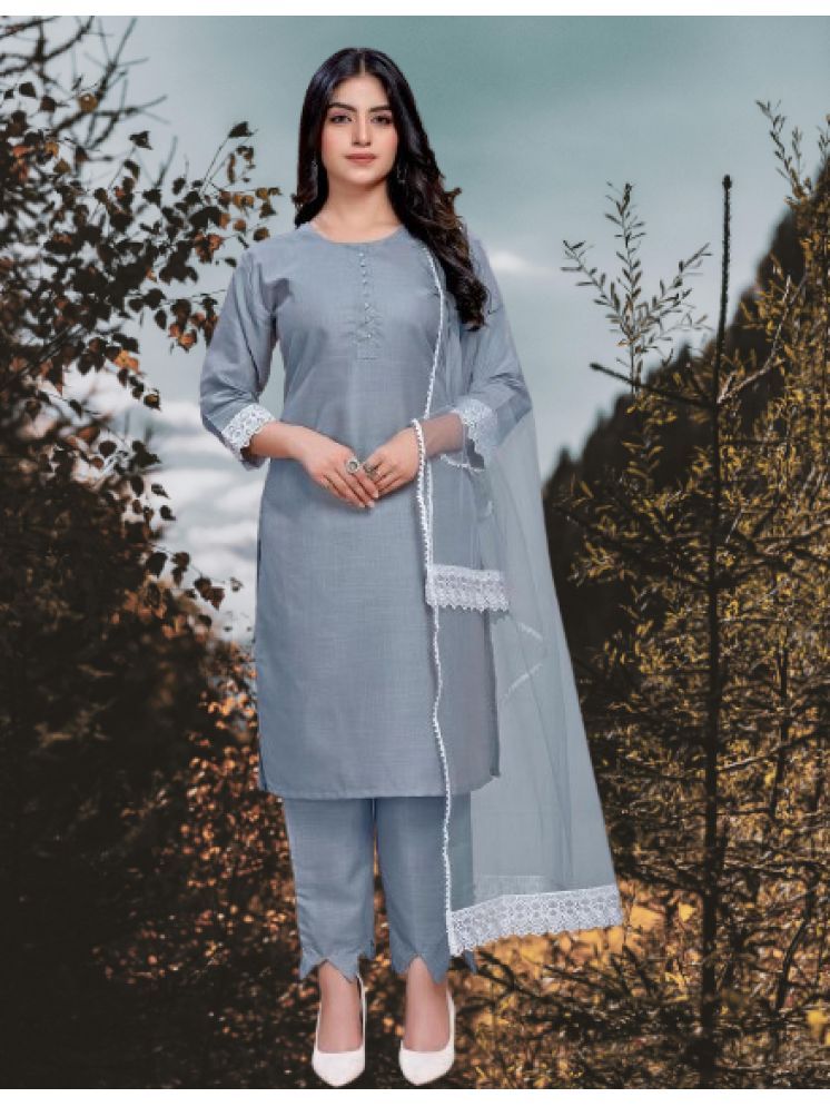     			bipinenterprise Cotton Solid Kurti With Pants Women's Stitched Salwar Suit - Grey ( Pack of 1 )