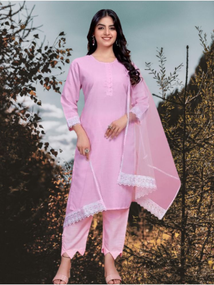     			bipinenterprise Cotton Solid Kurti With Pants Women's Stitched Salwar Suit - Pink ( Pack of 1 )