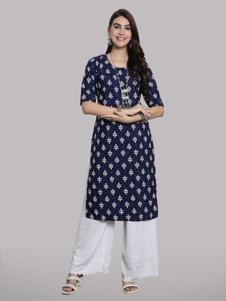     			1 Stop Fashion Pack of 1 Crepe Printed Straight Women's Kurti - ( Navy Blue )