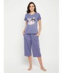 Clovia - Blue Cotton Blend Women's Nightwear Night Capris ( Pack of 1 )