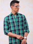 The Indian Garage Co. 100% Cotton Slim Fit Checks Full Sleeves Men's Casual Shirt - Green ( Pack of 1 )