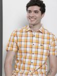 The Indian Garage Co. Cotton Blend Slim Fit Checks Half Sleeves Men's Casual Shirt - Yellow ( Pack of 1 )